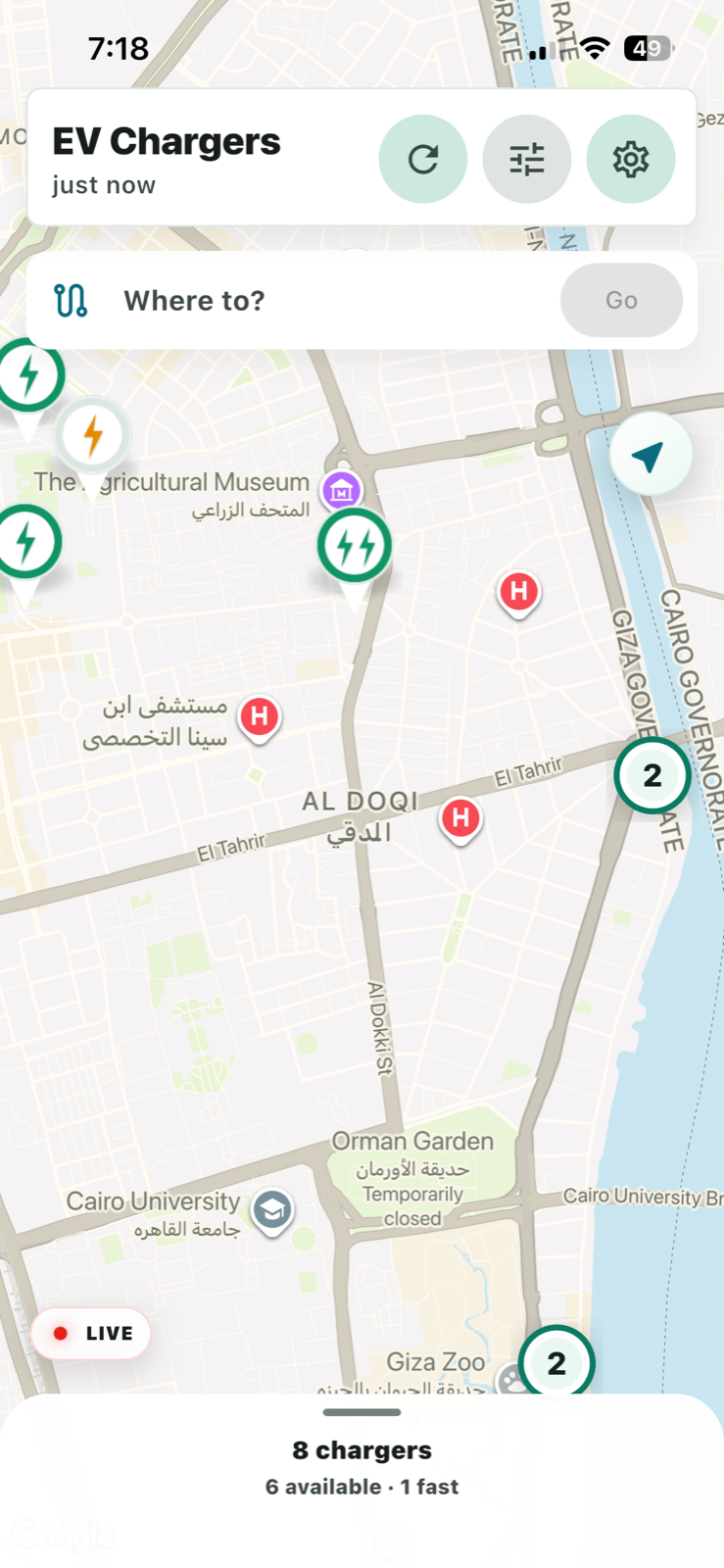 LiveEV app map screenshot